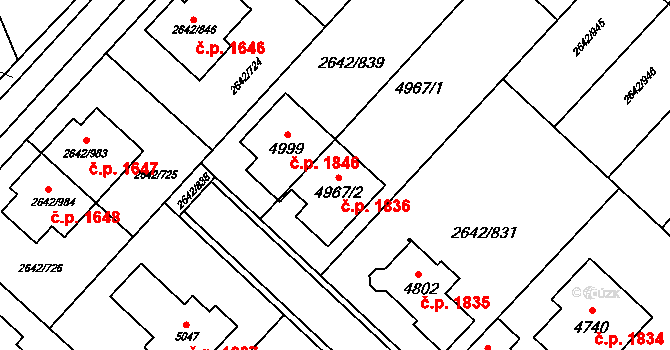 Kuřim 1836 na parcele st. 4967/2 v KÚ Kuřim, Katastrální mapa