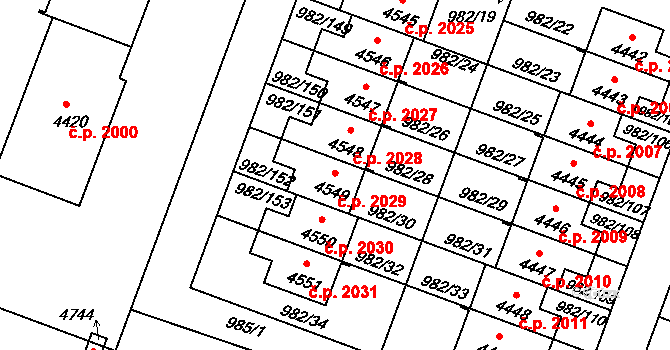 Čelákovice 2029 na parcele st. 4549 v KÚ Čelákovice, Katastrální mapa