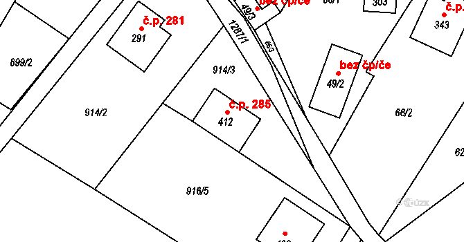Hrabenov 285, Ruda nad Moravou na parcele st. 412 v KÚ Hrabenov, Katastrální mapa
