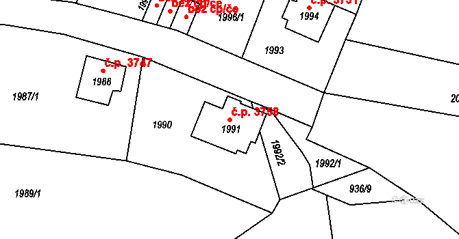Mšeno nad Nisou 3758, Jablonec nad Nisou na parcele st. 1991 v KÚ Mšeno nad Nisou, Katastrální mapa