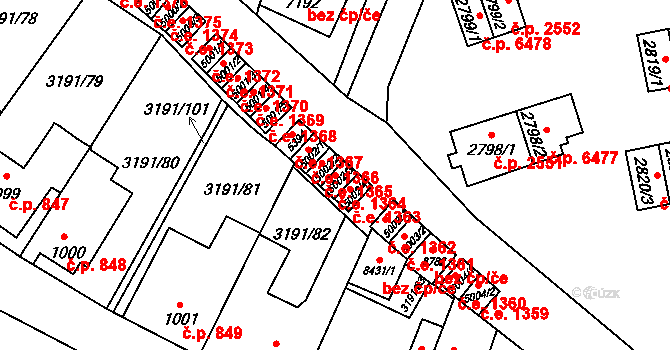 Zlín 1364 na parcele st. 5002/3 v KÚ Zlín, Katastrální mapa