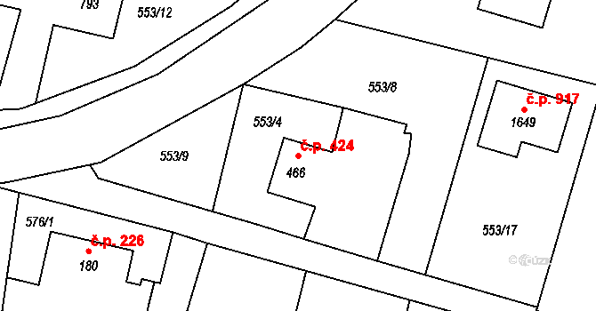 Michálkovice 424, Ostrava na parcele st. 466 v KÚ Michálkovice, Katastrální mapa