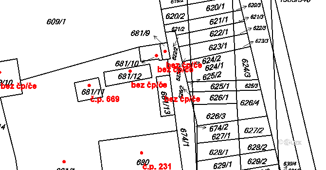 Hrušovany u Brna 39848817 na parcele st. 681/13 v KÚ Hrušovany u Brna, Katastrální mapa