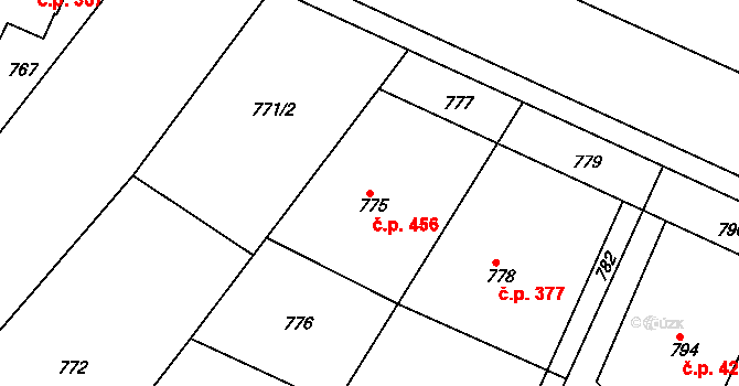 Želechovice nad Dřevnicí 456 na parcele st. 775 v KÚ Želechovice nad Dřevnicí, Katastrální mapa