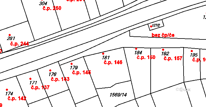 Nesovice 146 na parcele st. 181 v KÚ Nesovice, Katastrální mapa