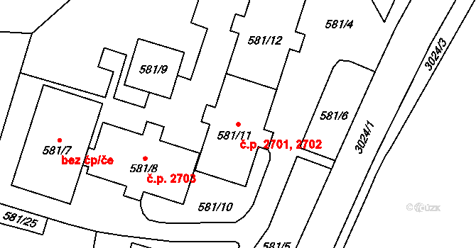 Předměstí 2701,2702, Opava na parcele st. 581/12 v KÚ Opava-Předměstí, Katastrální mapa