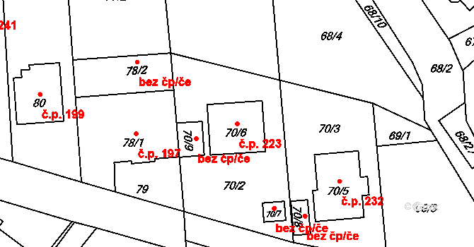 Chlebičov 223 na parcele st. 70/6 v KÚ Chlebičov, Katastrální mapa