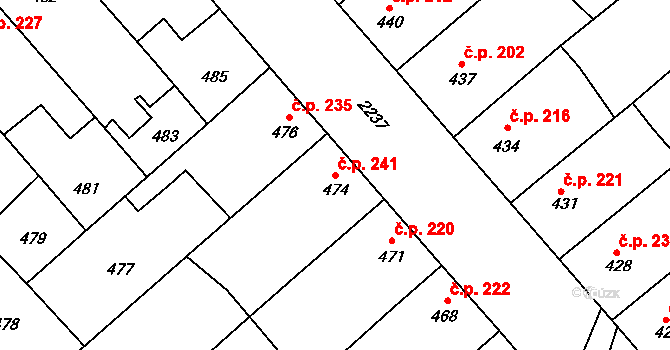 Chylice 241, Ostrožská Nová Ves na parcele st. 474 v KÚ Chylice, Katastrální mapa