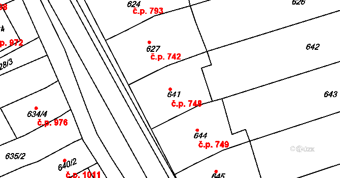 Nivnice 748 na parcele st. 641 v KÚ Nivnice, Katastrální mapa