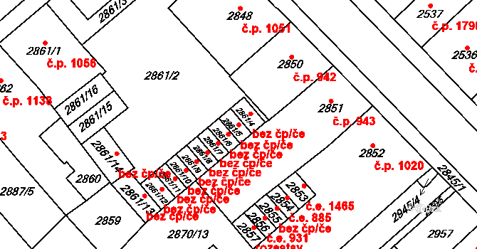 Chomutov 48845817 na parcele st. 2861/5 v KÚ Chomutov I, Katastrální mapa