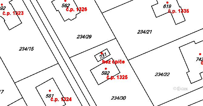 Kamenice 50111817 na parcele st. 731 v KÚ Štiřín, Katastrální mapa