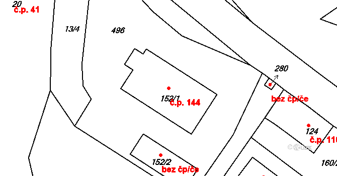 Dolní Bělá 144 na parcele st. 152/1 v KÚ Dolní Bělá, Katastrální mapa