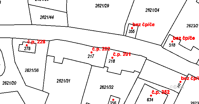 Ledce 202 na parcele st. 217 v KÚ Ledce u Plzně, Katastrální mapa