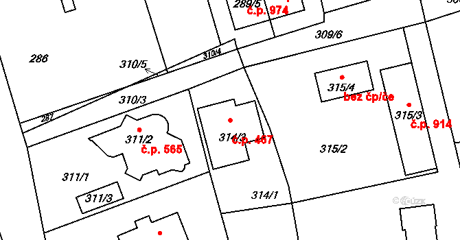 Průhonice 467 na parcele st. 314/3 v KÚ Průhonice, Katastrální mapa