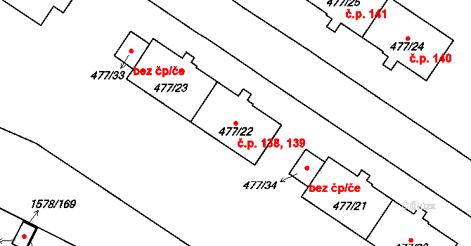 Malé Předměstí 138,139, Horšovský Týn na parcele st. 477/22 v KÚ Horšovský Týn, Katastrální mapa