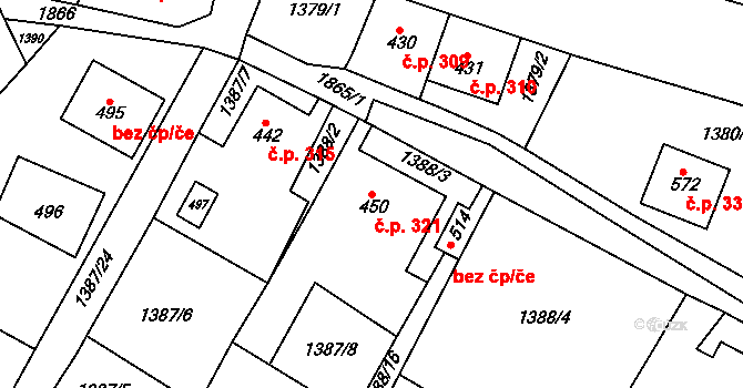 Lipová 321 na parcele st. 450 v KÚ Lipová u Šluknova, Katastrální mapa