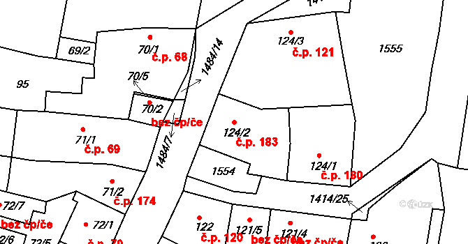 Lhenice 183 na parcele st. 124/2 v KÚ Lhenice, Katastrální mapa