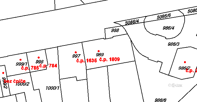 Louny 1809 na parcele st. 989 v KÚ Louny, Katastrální mapa