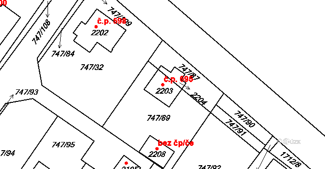 Přibyslav 695 na parcele st. 2204 v KÚ Přibyslav, Katastrální mapa