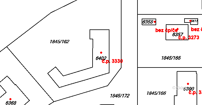 Šumperk 3330 na parcele st. 6402 v KÚ Šumperk, Katastrální mapa