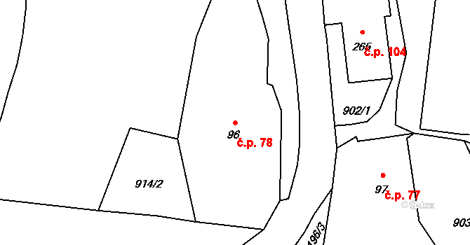 Lampertice 78 na parcele st. 96 v KÚ Lampertice, Katastrální mapa