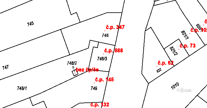 Žabčice 588 na parcele st. 748/3 v KÚ Žabčice, Katastrální mapa