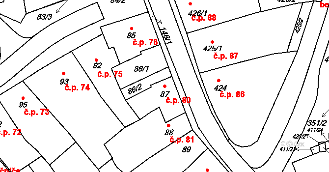 Hustopeče 80 na parcele st. 87 v KÚ Hustopeče u Brna, Katastrální mapa