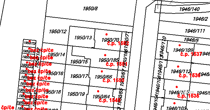 Holešov 1551 na parcele st. 1950/185 v KÚ Holešov, Katastrální mapa