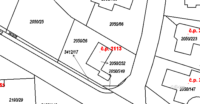 Pelhřimov 2113 na parcele st. 2050/252 v KÚ Pelhřimov, Katastrální mapa