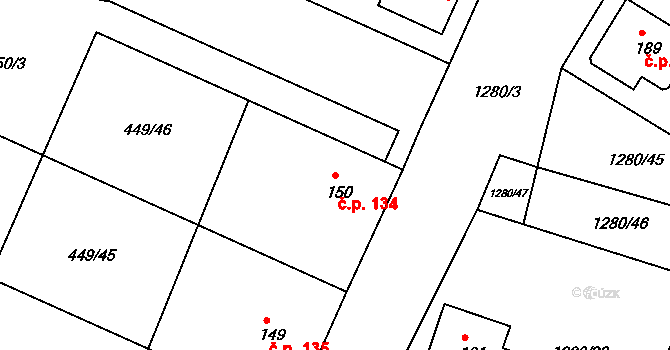 Plenkovice 134 na parcele st. 150 v KÚ Plenkovice, Katastrální mapa