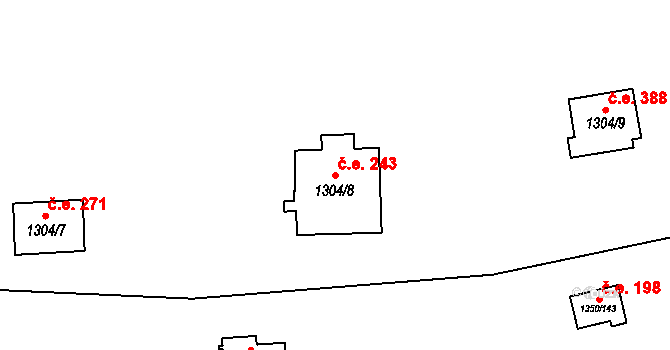 Oslnovice 243 na parcele st. 1304/8 v KÚ Oslnovice, Katastrální mapa