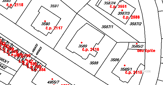 Znojmo 2116 na parcele st. 3589 v KÚ Znojmo-město, Katastrální mapa