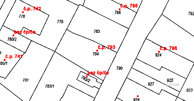 Moravský Krumlov 793 na parcele st. 784 v KÚ Moravský Krumlov, Katastrální mapa