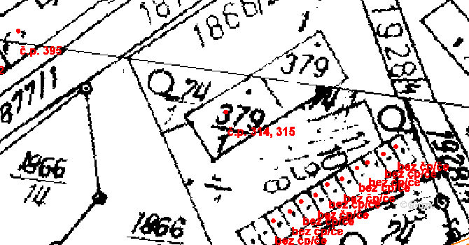 Přerov nad Labem 314,315 na parcele st. 379/1 v KÚ Přerov nad Labem, Katastrální mapa