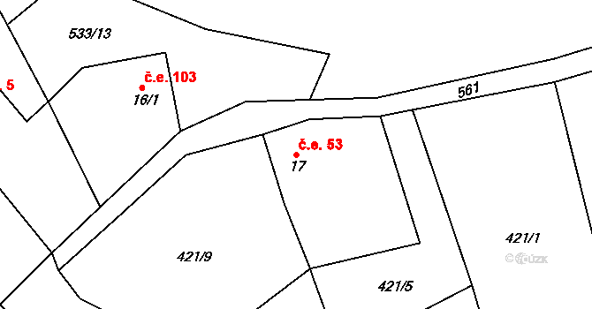 Nivy 53, Děpoltovice na parcele st. 17 v KÚ Nivy, Katastrální mapa