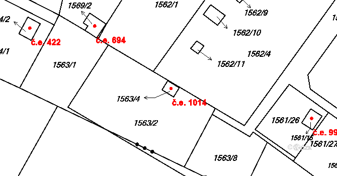 Nový Bor 1014 na parcele st. 1563/4 v KÚ Nový Bor, Katastrální mapa