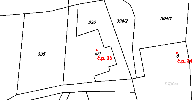 Chlívce 33, Stárkov na parcele st. 4/1 v KÚ Chlívce, Katastrální mapa