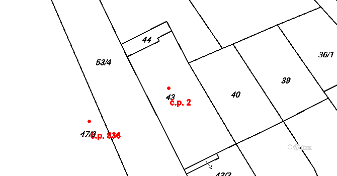 Šardice 2 na parcele st. 43 v KÚ Šardice, Katastrální mapa