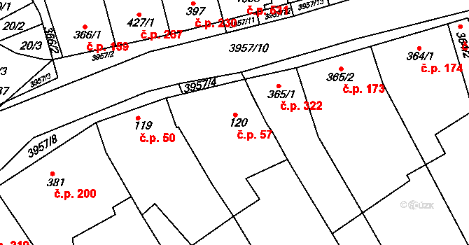 Dědice 57, Vyškov na parcele st. 120 v KÚ Dědice u Vyškova, Katastrální mapa