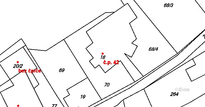 Bučávka 42, Liptaň na parcele st. 18 v KÚ Bučávka, Katastrální mapa