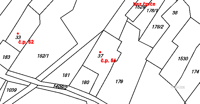 Ruda 54, Tvrdkov na parcele st. 37 v KÚ Ruda u Rýmařova, Katastrální mapa