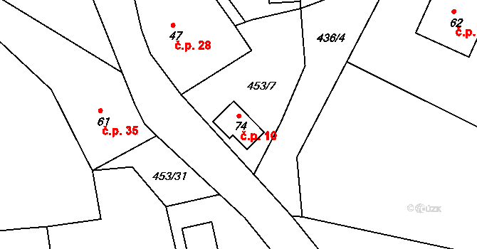 Vysoký Újezd 10 na parcele st. 74 v KÚ Vysoký Újezd, Katastrální mapa