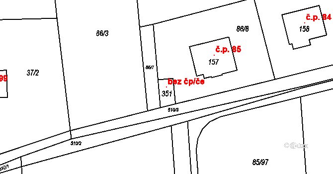 Buková u Příbramě 147500818 na parcele st. 351 v KÚ Buková u Příbramě, Katastrální mapa