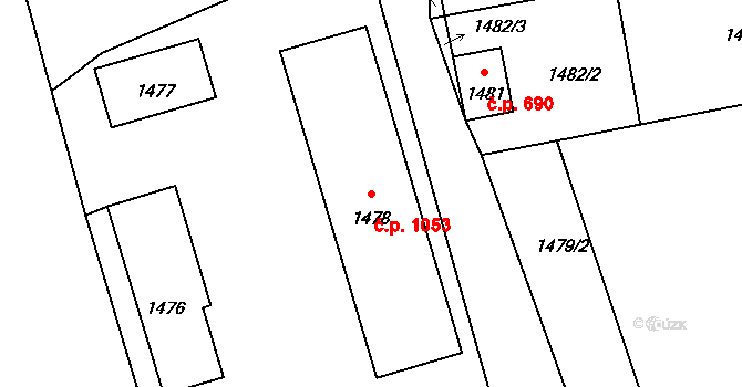 Nové Město pod Smrkem 1053 na parcele st. 1478 v KÚ Nové Město pod Smrkem, Katastrální mapa