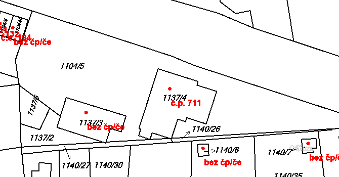 Hrádek nad Nisou 711 na parcele st. 1137/4 v KÚ Hrádek nad Nisou, Katastrální mapa