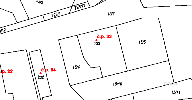 Žehrov 33, Žďár na parcele st. 133 v KÚ Žehrov, Katastrální mapa