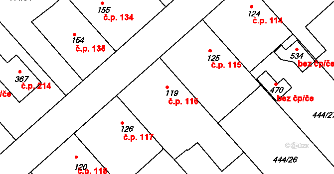 Holohlavy 116 na parcele st. 119 v KÚ Holohlavy, Katastrální mapa
