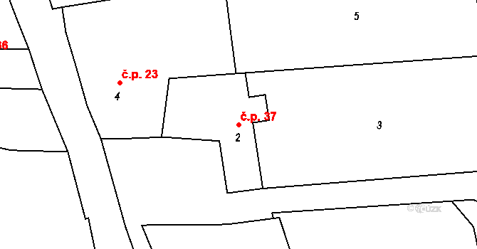 Strukov 37 na parcele st. 2 v KÚ Strukov, Katastrální mapa