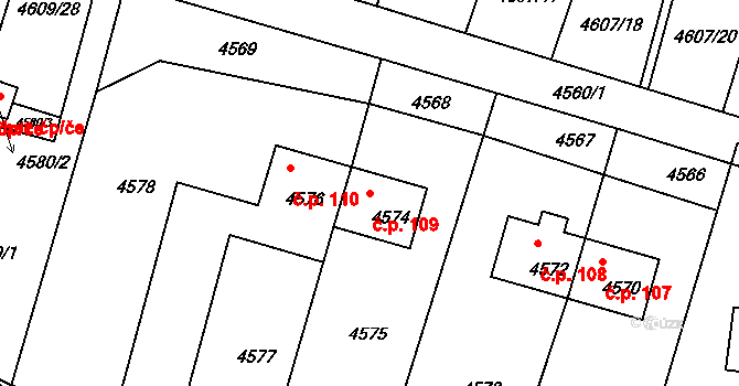 Mimoň V 109, Mimoň na parcele st. 4574 v KÚ Mimoň, Katastrální mapa