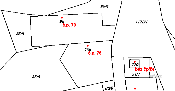 Vlčeves 76 na parcele st. 105 v KÚ Vlčeves, Katastrální mapa